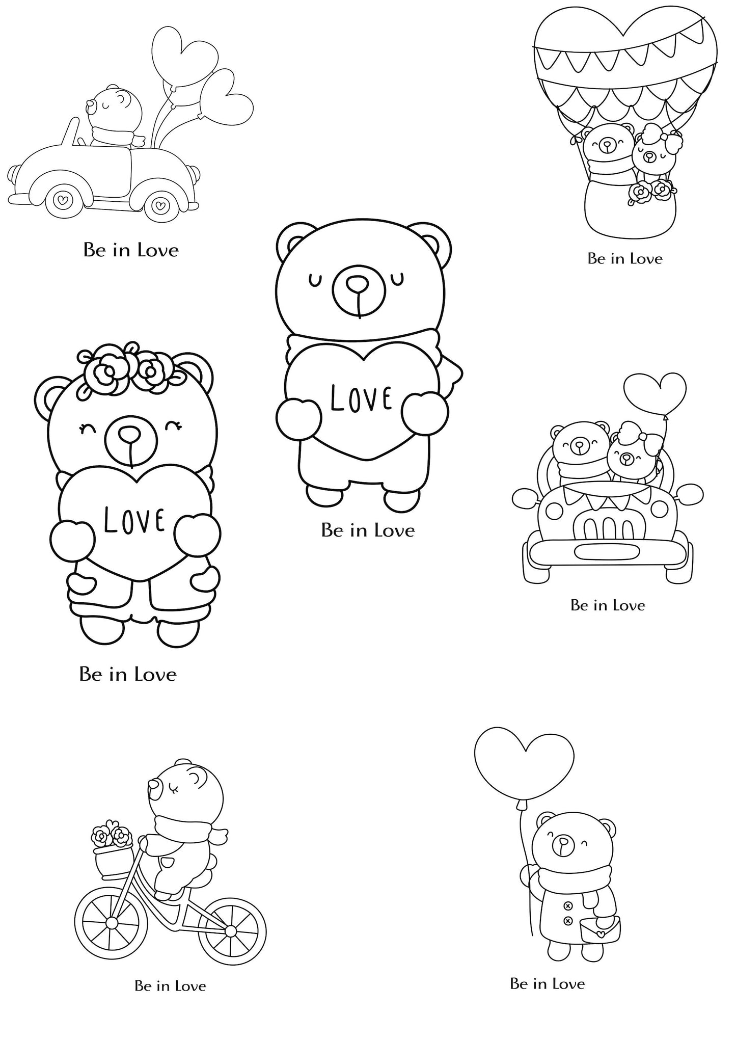 Cute t-shirt coloring bundle, Bear coloring, Valentine's Day Bundle, Love Coloring Shirt, Print for decorated, T-shirt colouring Bundle